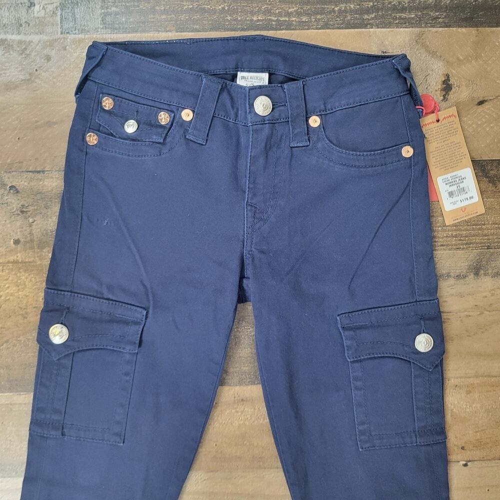 True Religion Cargo Legging Pants Zipper Ankle Tapered NWT Navy Blue Womens 25 - Picture 2 of 16